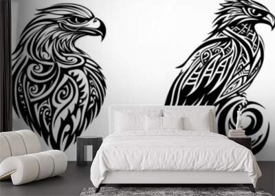 Tattoo with an eagle and bird animal silhouette, Wall mural