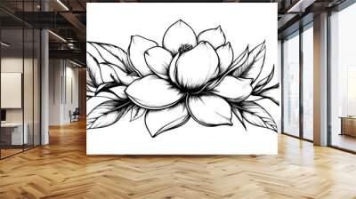 The black flower outline is a decorative design background with blossoms Wall mural