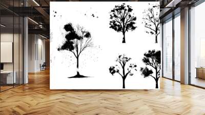 The illustration of a tree in watercolor, set of graphic trees elements drawing for architecture and landscape design. The tree in watercolor, modern illustration, minimal style. Wall mural