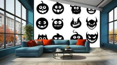 The scariest Halloween emoticons ever with spooky creatures like angry zombies, devils and demons, ghosts, vampires and aliens. Wall mural