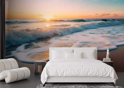 The soothing sound of waves crashing against the shore. The sun glints off each wave as it hits the beach. Take a moment to stop and appreciate the beauty of nature. Wall mural