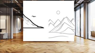 The template for the mountain range landscape is drawn as a continuous line Wall mural