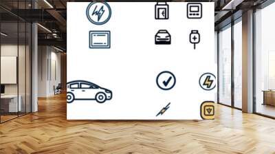 This icon set includes icons such as charger, electric vehicle charger station, power bank, etc. Editable modern stroke. Wall mural