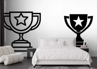 Trophy cup icon modern illustration of winning award black line art outline Wall mural