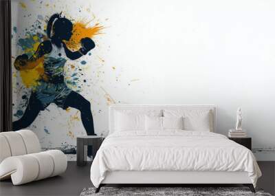 Female Boxer Silhouette with Abstract Paint Splatter Background Wall mural