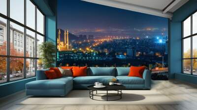 Stylized Night View of Islamabad with Faisal Mosque Wall mural