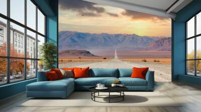 Gravel road and beautiful landscape in Namibia Wall mural