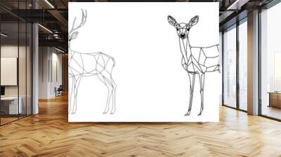 White isolated background with a deer one line drawing. Modern illustration. Wall mural