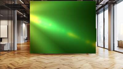 Asymmetric green light burst, abstract beautiful rays of lights on dark green background with the color of green and yellow, golden green sparkling backdrop with copy space Wall mural