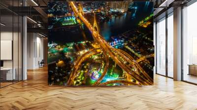 Aerial view of Bhumibol Bridge in Samut Prakan, Bangkok, Thailand Wall mural