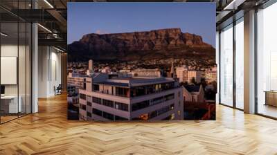 Aerial view of Cape Town city centre at sunset in Western Cape, South Africa Wall mural