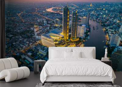 Aerial view of Icon Siam water front building in downtown Bangkok, Thailand Wall mural