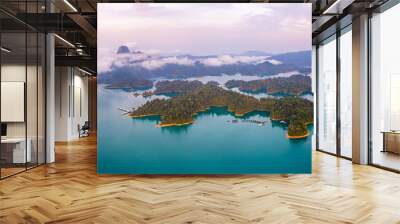 Aerial view of Khao Sok national park at sunrise, in Cheow lan lake, Surat Thani, Thailand Wall mural