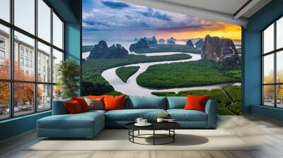 Aerial view of Phang Nga bay, Thailand Wall mural