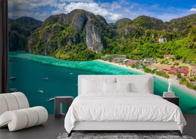 Aerial view of Ton Sai Beach in Koh Phi Phi, Krabi Thailand Wall mural