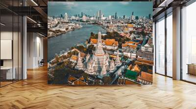 Aerial view of Wat Arun temple in Bangkok Thailand during lockdown covid quarantine Wall mural