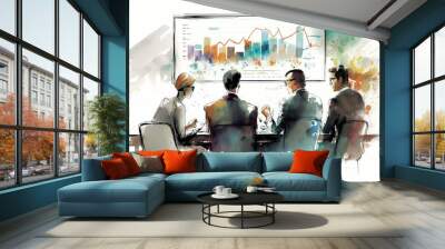 business meeting, office presentation, Watercolor illustration, Generative AI Wall mural