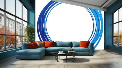 Blue hand drawn circle scribble with transparent background. Abstract empty blank round shape in PNG format. Blue encircle for marking, highlighting, decoration. Wall mural