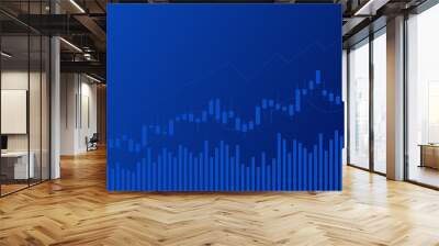  Financial business statistics with bar graph and candlestick chart with uptrend arrow show stock market price and effective earning on blue background Wall mural