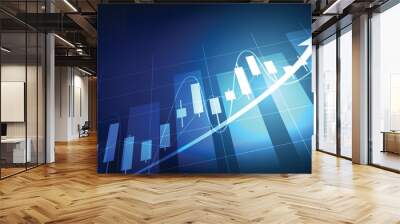 economy growth and finance concept. stock market graph with bar chart on blue background Wall mural