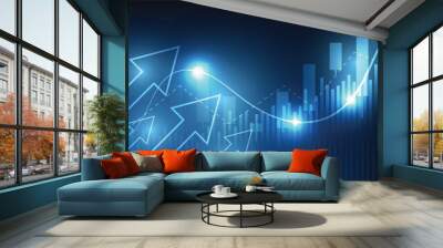 finance background. uptrend arrow with candlesticks and bar chart show economy business statistics
 Wall mural