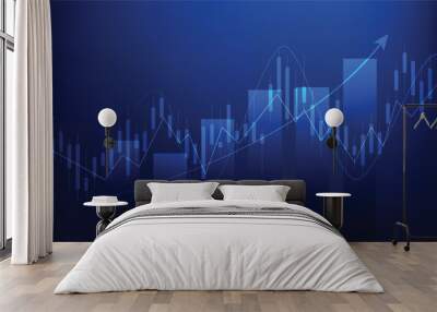 Financial business statistics with bar graph and candlestick chart show stock market price on dark background Wall mural