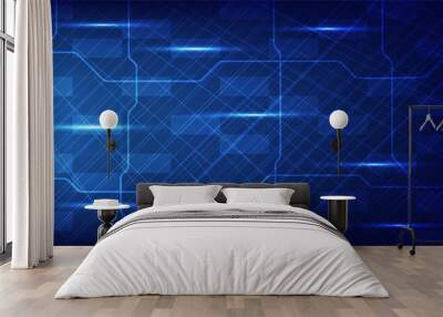 Hi tech digital technology and futuristic communication background concept. electric connecting lines as network with blue lighting Wall mural