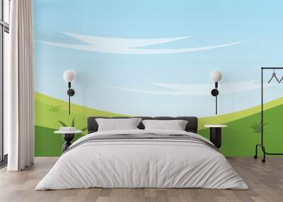 landscape cartoon scene. green filed with blue sky background Wall mural