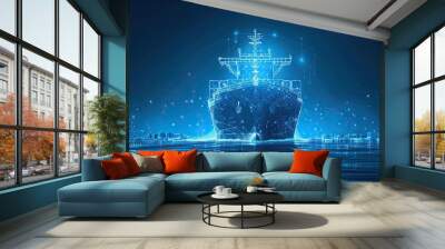 A cargo ship transports containers with goods by ocean or sea Wall mural