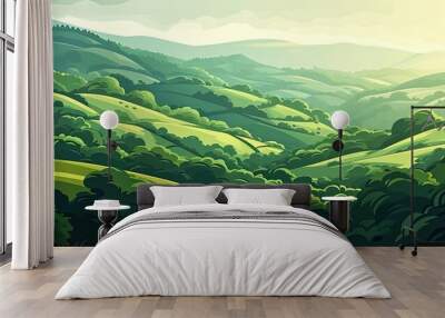 aerial landscape against a lush green background Wall mural