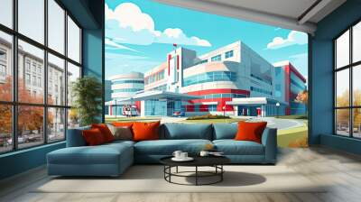 exterior of a modern medical clinic. cartoon illustration Wall mural