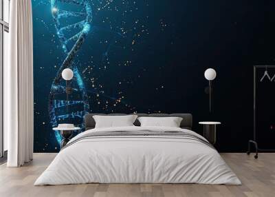 Hologram of a double helix of DNA in on the dark blue background. Wall mural