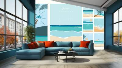 2022 table calendar week start on Sunday with beach and sea that use for vertical digital and printable A4 A5 size Wall mural