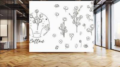 Black cotton logo collection with leaves,geometric.Vector illustration for icon,logo,sticker,printable and tattoo Wall mural