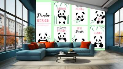 Collection of birthday background set with panda,bamboo.Editable vector illustration for birthday invitation,postcard and sticker.Wording include hello Wall mural