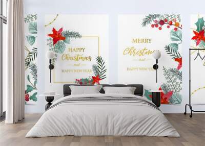 Collection of Christmas background set with holly leaves,flower,geometric.Editable vector illustration for New year invitation,postcard and website banner Wall mural