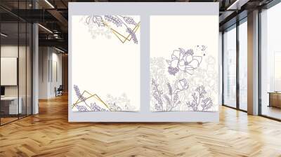 Collection of flower background set with lavender,magnolia.Editable vector illustration for website, invitation,postcard and sticker Wall mural