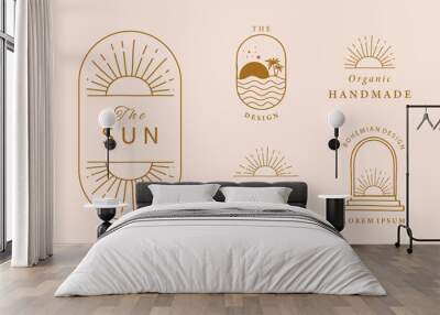 Collection of line design with sun,sea,wave.Editable vector illustration for website, sticker, tattoo,icon Wall mural