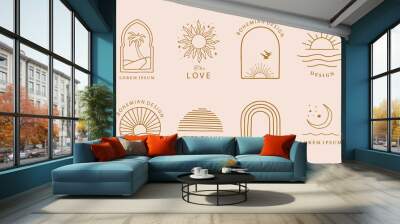 Collection of line design with sun,sea,wave.Editable vector illustration for website, sticker, tattoo,icon Wall mural