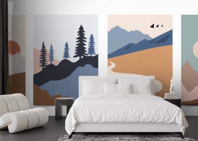 Collection of nature landscape background set with mountain,sea,sun,moon.Editable vector illustration for website, invitation,postcard and poster Wall mural