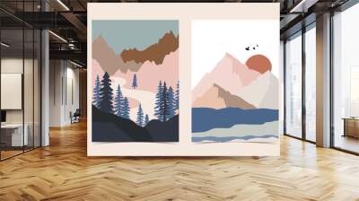 Collection of nature landscape background set with mountain,sea,sun,moon.Editable vector illustration for website, invitation,postcard and poster Wall mural