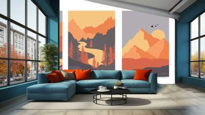 Collection of nature landscape background set with mountain,sea,sun,moon.Editable vector illustration for website, invitation,postcard and poster Wall mural