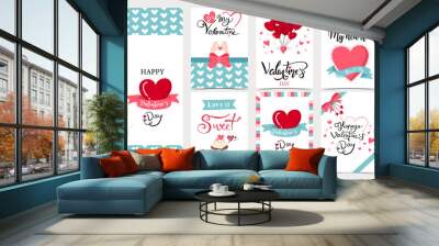 Collection of valentine’s day background set with heart,cupcake,balloon.Editable vector illustration for website, invitation,postcard and sticker.Wording include you are my heart Wall mural