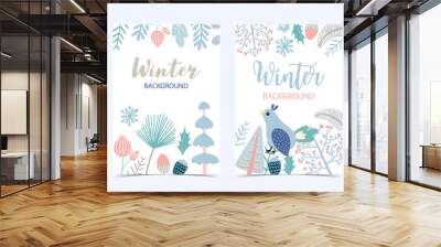 Collection of winter background set with leaves,flower,leaves,frame.Editable vector illustration for birthday invitation,postcard and website banner Wall mural