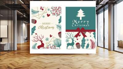 Collection of winter background set with tree,raindeer,flower,leaves.Editable vector illustration for christmas invitation,postcard and website banner Wall mural