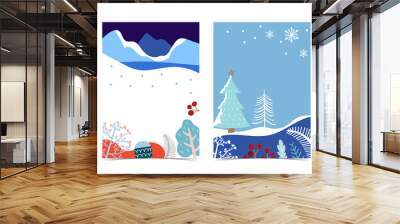 Collection of winter background set with tree,raindeer,flower,leaves.Editable vector illustration for christmas invitation,postcard and website banner Wall mural