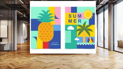 summer background with geometric style.illustration vector for a4 vertical design Wall mural