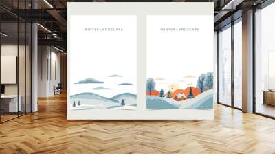 winter landscape background with mountain,tree.Editable vector illustration for postcard,a4 vertical size Wall mural