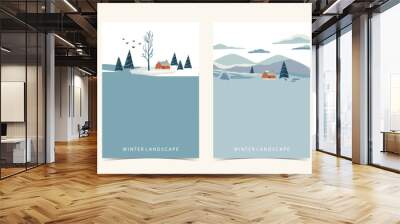 winter landscape background with mountain,tree.Editable vector illustration for postcard,a4 vertical size Wall mural