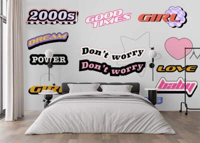 Y2k wording design object for cute postcard, sticker,banner Wall mural